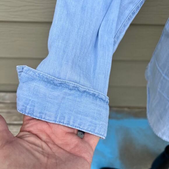 SO PERFECT SHIRT, women's size S, Relaxed, rhinestones on collar tip, denim - Picture 4 of 11